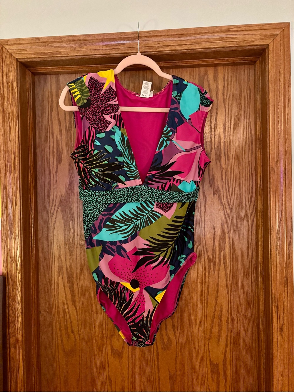 Bleu Rod Beattie Tropical One-Piece Swimsuit in Hot Pink & Teal